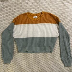 Hollister Mustard, White, and Gray Colorblock Sweater